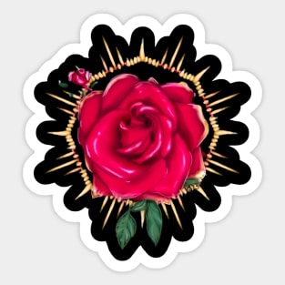 Red Rose with Golden Design Sticker